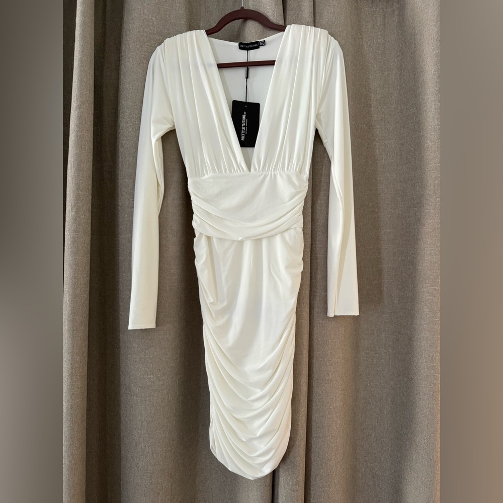 Prettylittlething rouched bodycon white dress